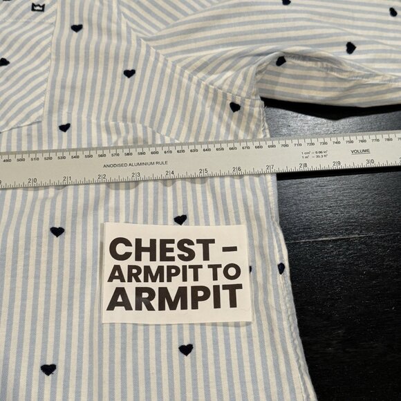Crown & Ivy Size 2X Blue Embroidered Button Down Womens Striped Heart Shirt - Picture 8 of 9